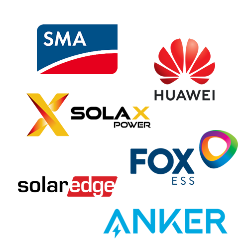 Logo Photovoltaik Hersteller Wallbox Huawei, Solax Power, Anker, SMA, FOX ESS, Solaredge